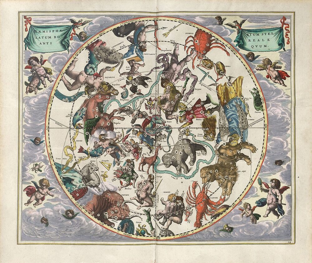 Northern celestial hemisphere star chart after Andreas Cellarius